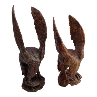 Burlwood Eagle Sculptures - Set of 2 For Sale