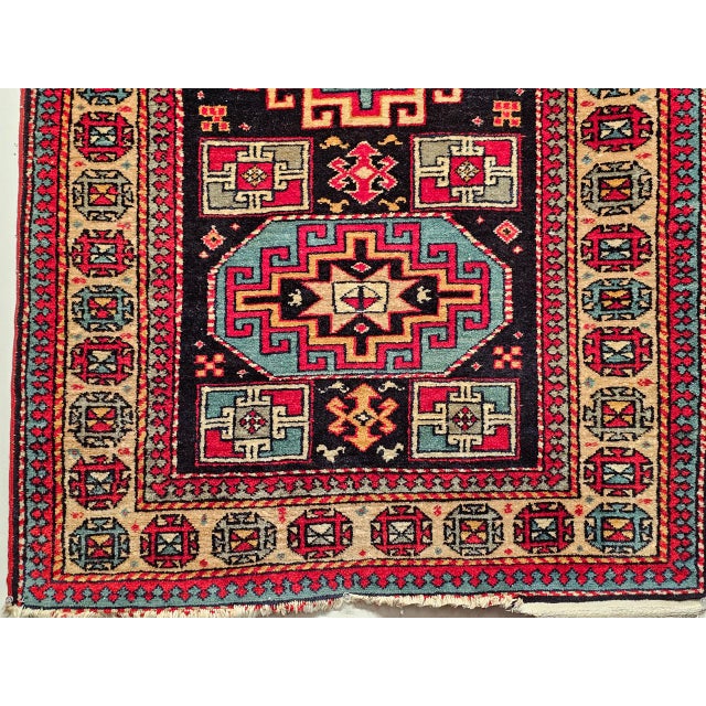 1900 - 1909 Vintage Persian Kurdish Rug, Hand-Knotted Wool, Geometric Pattern, Navy & Tan, 3x5 For Sale - Image 5 of 18