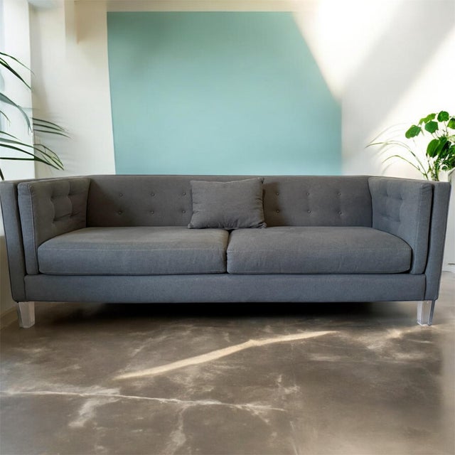 2020s Modern Grey Tufted Sofa With Acrylic Legs – For Sale - Image 5 of 10