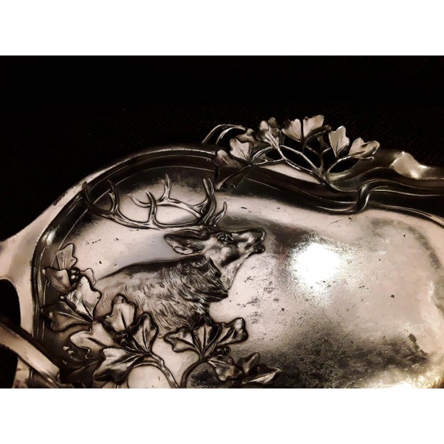 Art Nouveau German Silver Plated Pewter Business Card Tray For Sale - Image 4 of 6