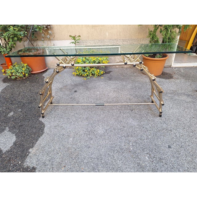 Mid-Century Modern Console Table in Brass-Plated Aluminum andd Glass Top by Fedele Papagni for Leonardo Da Vinci, 1990s For Sale - Image 3 of 18