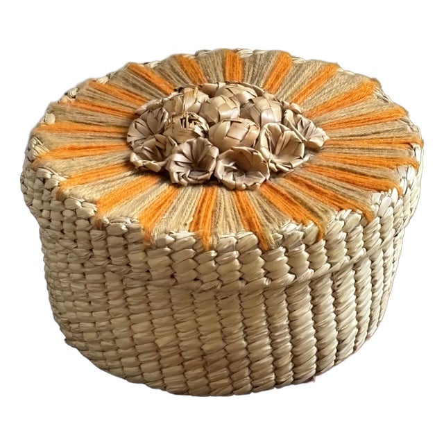 Mid-20th Century Handwoven Rattan Decorative Box For Sale