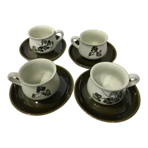 Vintage Denby “Shamrock” Stoneware Coffee/Tea Cups and Saucers Made in England Set- 8 Pieces