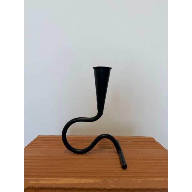 Hand forged wrought iron black candleholder, 1960s.