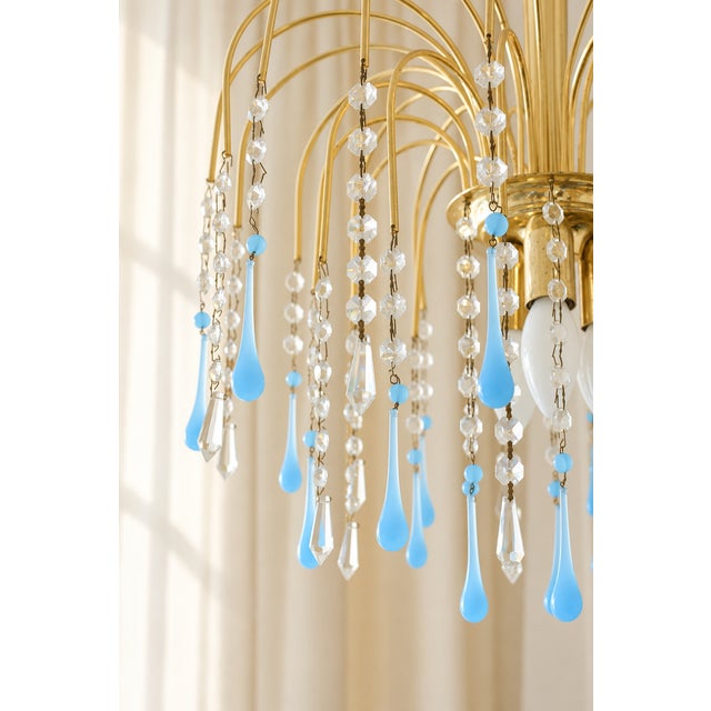 Vintage Chandelier with Blue Teardrop Crystals, 1970s For Sale - Image 9 of 10