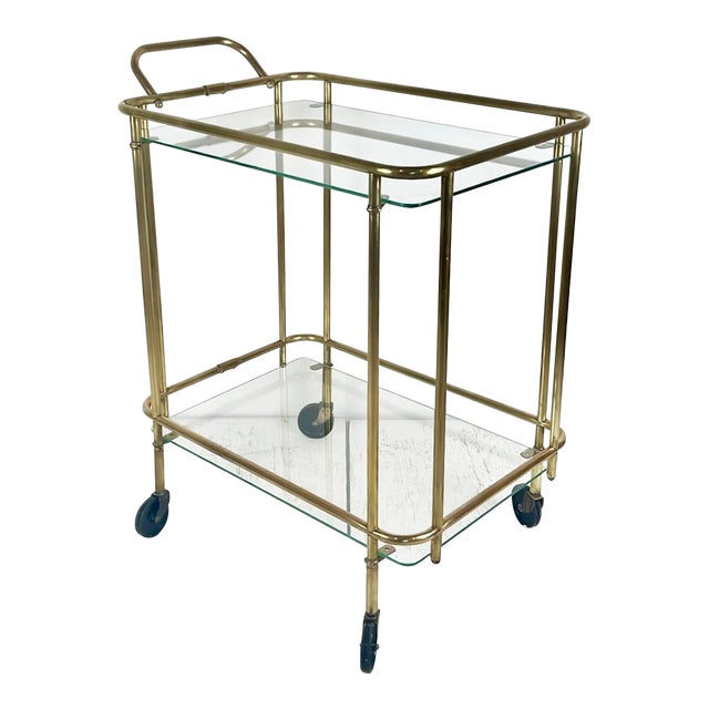 Vintage Art Deco Brass Bar Cart For Sale