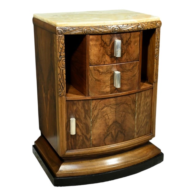Vintage Art Deco Walnut Burl Bedside Table, 1930 For Sale