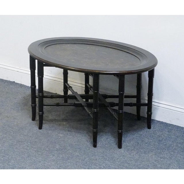 Chinoiserie Ethan Allen Asian Inspired Faux Bamboo Black and Gold 35" Accent End Table / Serving Tray 13-8230 For Sale - Image 3 of 9