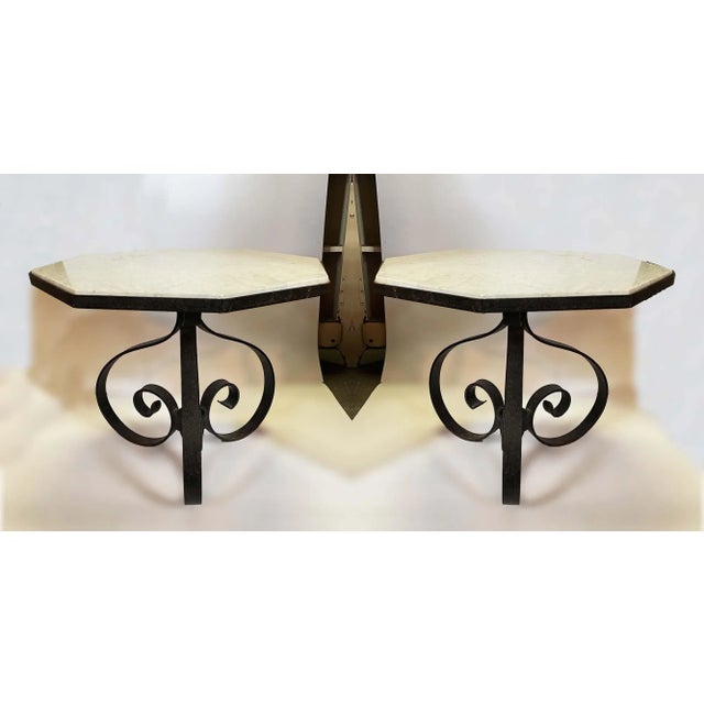 Metal Side Tables - Wrought Iron With Marble Tops - A Pair For Sale - Image 7 of 7