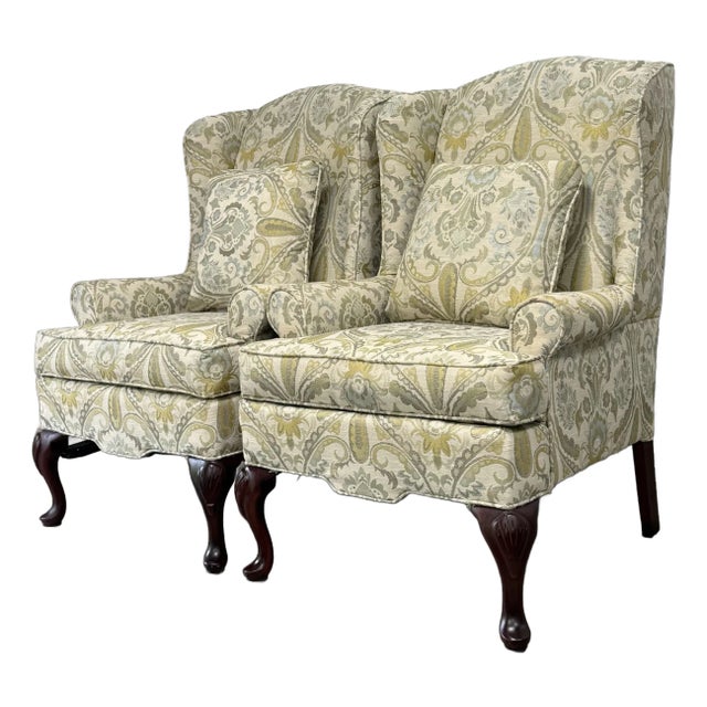 Vintage Craftmaster Upholstered Wingback Chairs - A Pair For Sale
