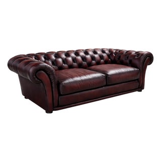 Vintage English Chesterfield Sofa in Deep Burgundy Leather, 1990s For Sale