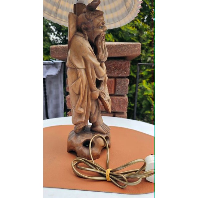 Chinese Carved Wood Desk Lamp, 1950s-1960s For Sale - Image 12 of 14
