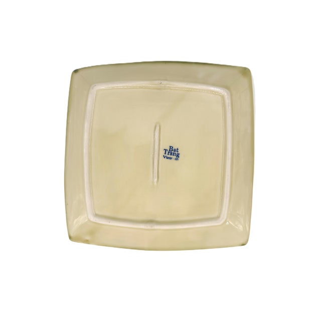 Asian Modern Bat Trang Vietnamese Ceramic Teapot, 6 Teacups & Dessert Tray With Striking Hand Painted Lotus Motif - Set of 8 For Sale - Image 16 of 17