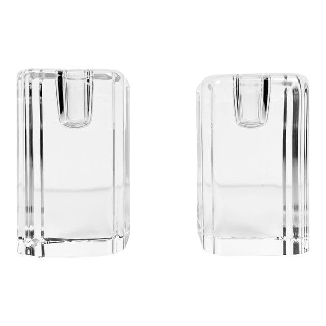Kosta Boda Crystal Pillar Candle Holders by Anna Ehrner - a Pair For Sale
