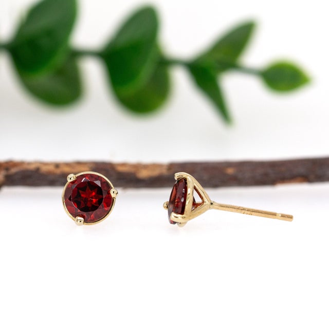 2020s Timeless Round 6mm Red Garnet Martini Studs in Solid 14k Gold-Set of 2 For Sale - Image 5 of 7