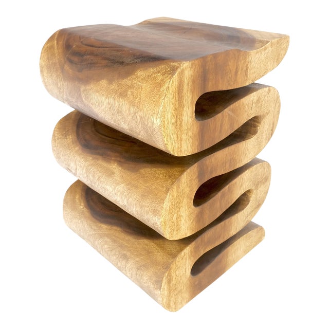 Snake Shape One Piece Carved Solid Walnut Square Top Stool Side Table Stand MINT For Sale