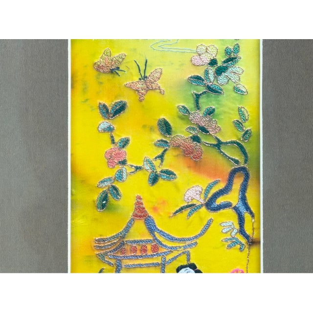 Vintage Yellow Scenery Embroidered Rectangular Framed Wall Art D For Sale - Image 4 of 13