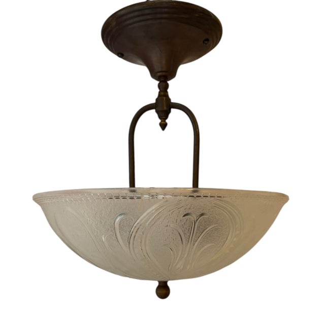 Mid 20th Century Mid 20th Century Mid-Century Pressed Glass Semi-Flushmount Ceiling Light Fixture For Sale - Image 5 of 6