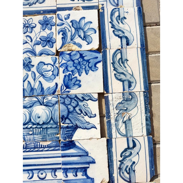 18th Century Portuguese Baroque Blue & White Flower Basket Tile Panel For Sale - Image 11 of 14