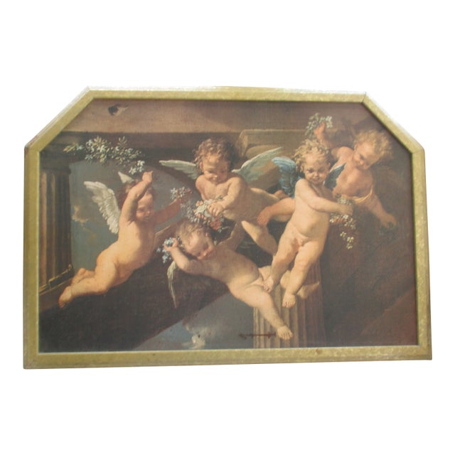 Vintage French Baroque Winged Cherubs With Flowers Picture For Sale