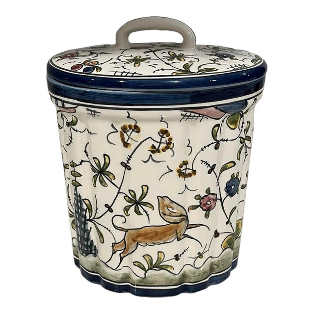 Nazari Made in Portugal Scalloped Ceramic Lid Storage Canister For Sale