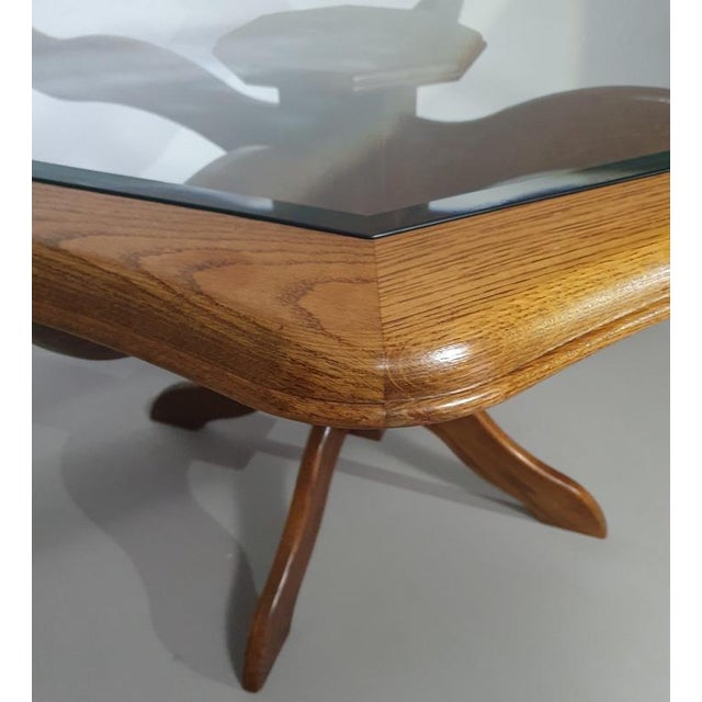 Octagonal Oak Dining Table with Inlaid Glass Top For Sale - Image 10 of 18