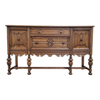 Vintage Bernhardt Furniture Jacobean Style Oak Sideboard Buffet Server For Sale