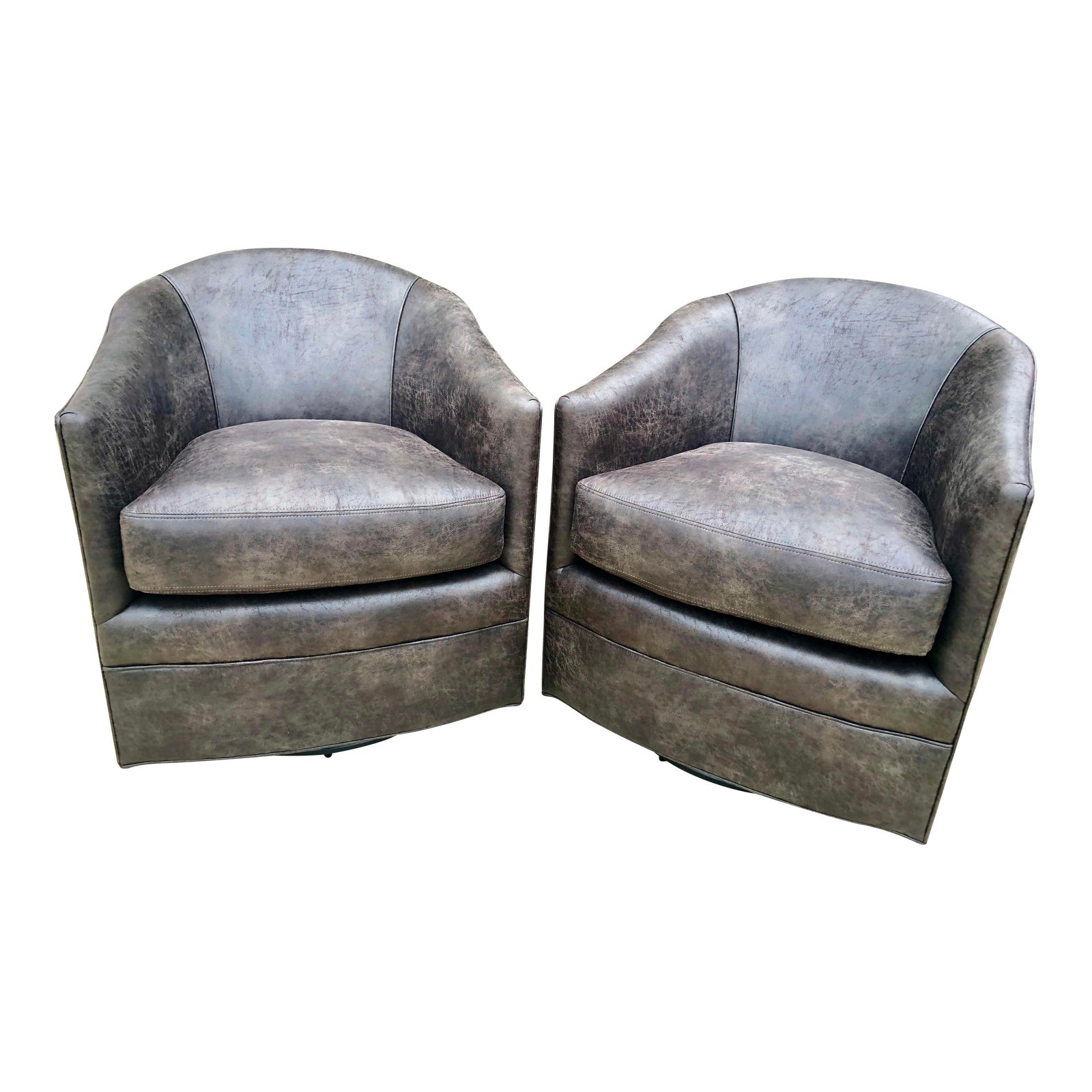 Arhaus Leather Swivel Chairs A Pair Chairish