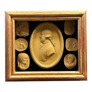 Classical Regency Style Grand Tour Intaglio Shadow Box Set With the Profile of Josiah Wedgwood For Sale