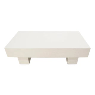 Mid Century Modern Double Pedestal Thick Cream Off-White Lacquer Coffee Table For Sale