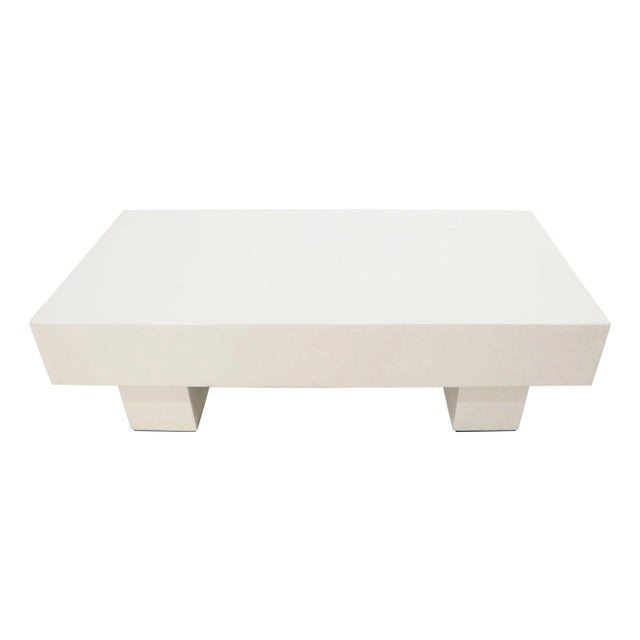 Mid Century Modern Double Pedestal Thick Cream Off-White Lacquer Coffee Table For Sale