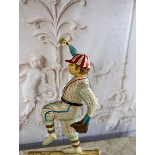 Vintage Folk Art Balancing Baseball Player Kinetic Sculpture For Sale - Image 4 of 9