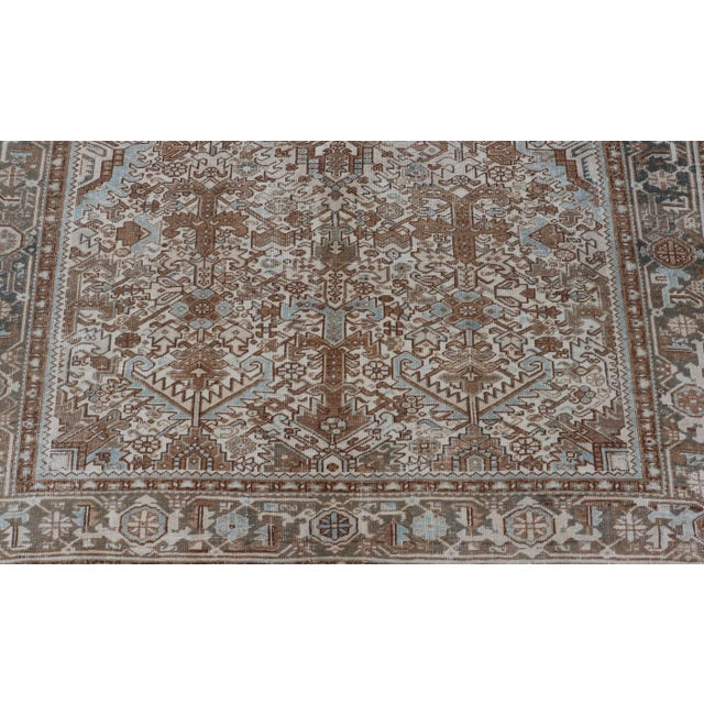 Vintage Hand-Knotted Heriz Rug With Sub-Geometric Design in Natural Tones 8'1 X 11'1 For Sale - Image 13 of 16