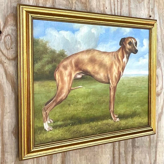 A fantastic vintage Regency original oil painting. A chic composition of a dog in a pastoral setting. Signed by the...