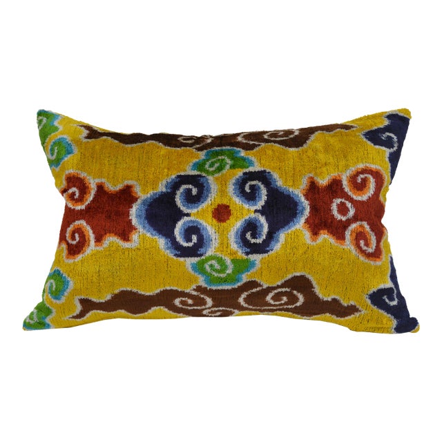 Silk Uzbek Ikat Velvet Hand Made Pillow Cushion For Sale