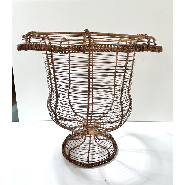 Victorian Antique French Wire Urn Planter, Twisted Pedestal Garden Basket For Sale - Image 3 of 6