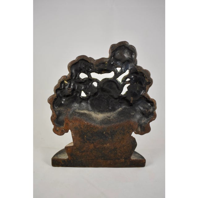 1930s 1930s Cast Iron Checkered Pot of Geraniums Painted Doorstop For Sale - Image 5 of 9