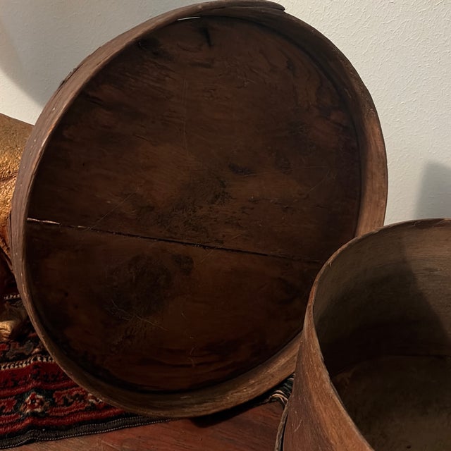 Brown Extra Large Antique Cheese Box/Storage Box W/Lid For Sale - Image 8 of 10