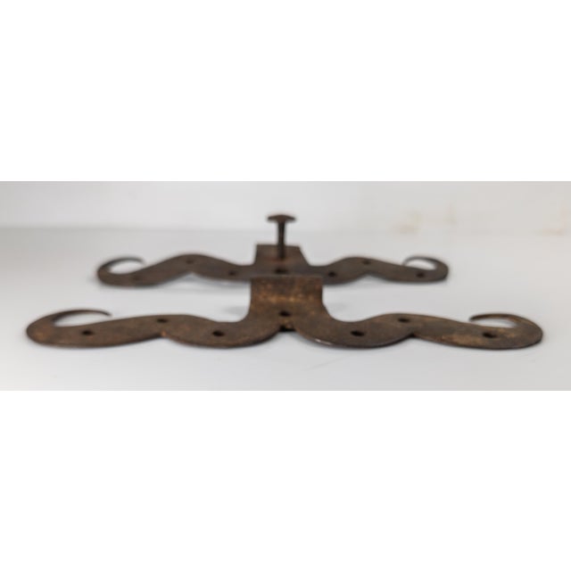 Black 18th Century Pair of Rustic Primitive Black Smith Hand Wrought Hinges For Sale - Image 8 of 11