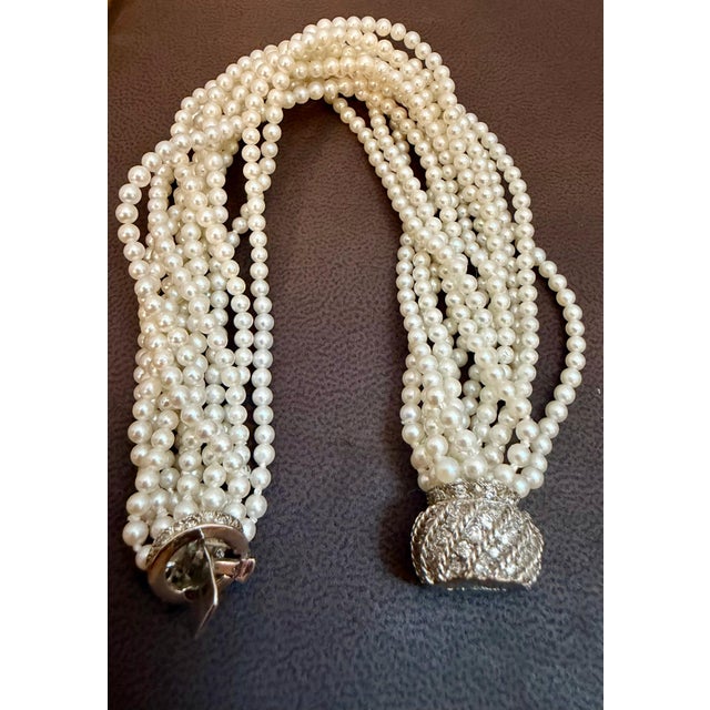 White 3.1mm Akoya Japanies Pearl Multi Strand Bracelet, 14kwg Diamond Clasp, 8 Inch For Sale - Image 8 of 8