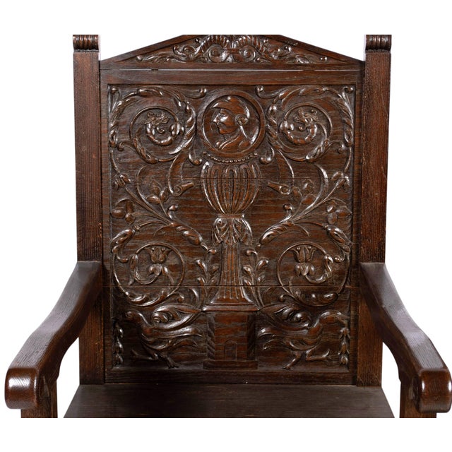 Pair of Antique North European Carved Oak Wainscot Chairs - 19th Century - 26" X 23" X 43" For Sale - Image 4 of 7