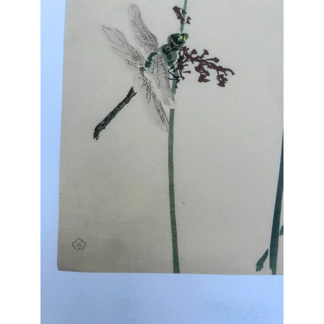 19th Century Antique Japanese "Dragonfly and Grass" Woodblock Print For Sale In Denver - Image 6 of 12