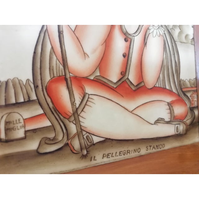 Mid-Century Modern Tired Pilgrim Framed Tile by Gio Ponti for Richard-Ginori San Cristoforo, Italy, 1920s For Sale - Image 3 of 7