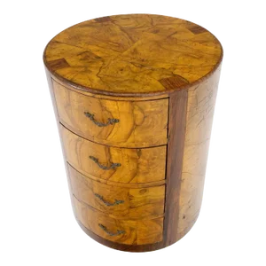 Cylinder Drum Shape 4 Drawers Italian Burl Olive Wood Small Dresser Stand Table