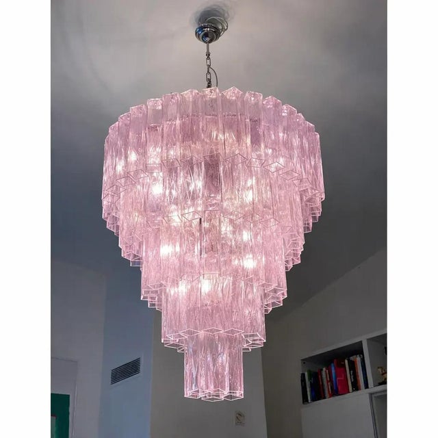 Early 21st Century Pink Square Tubes Murano Glass Chandelier by Simoeng For Sale - Image 5 of 7