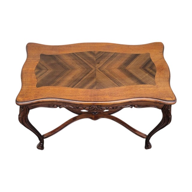 1930s 1930s French Louis XV Style Walnut Side Table – Carved Cabriole Legs & Inlaid For Sale - Image 5 of 16