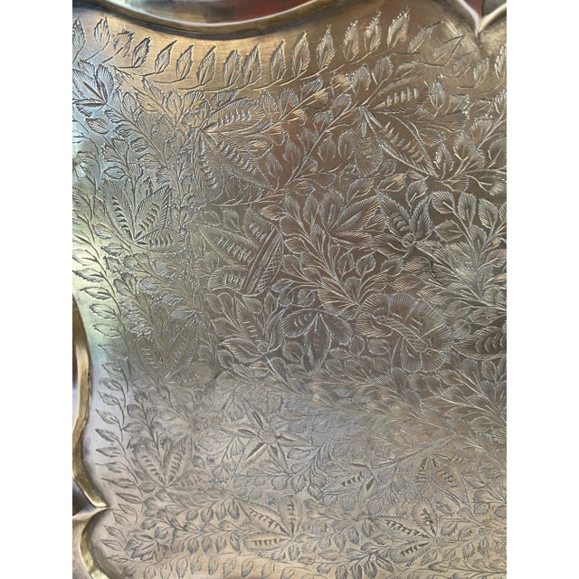 Vintage Brass Scalloped Edge Etched Tray For Sale - Image 10 of 12