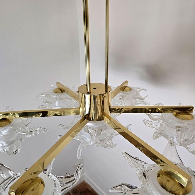 1990s Mid Century Modern Murano Glass and Brass Chandelier For Sale - Image 10 of 15