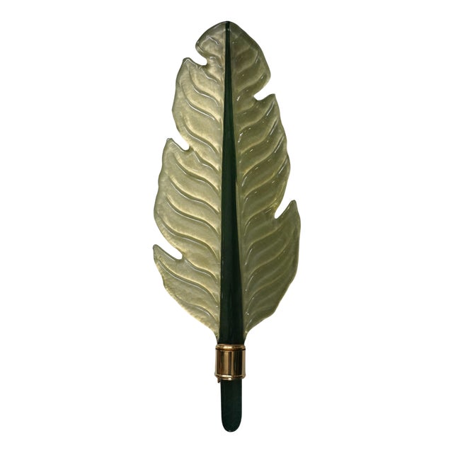 Murano Green Glass and Brass Wall Light, 1980s For Sale