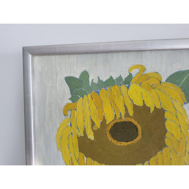 1960s Swedish Mid Century Modern Oil Painting of Sunflowers by Brita Streijffert For Sale - Image 14 of 18